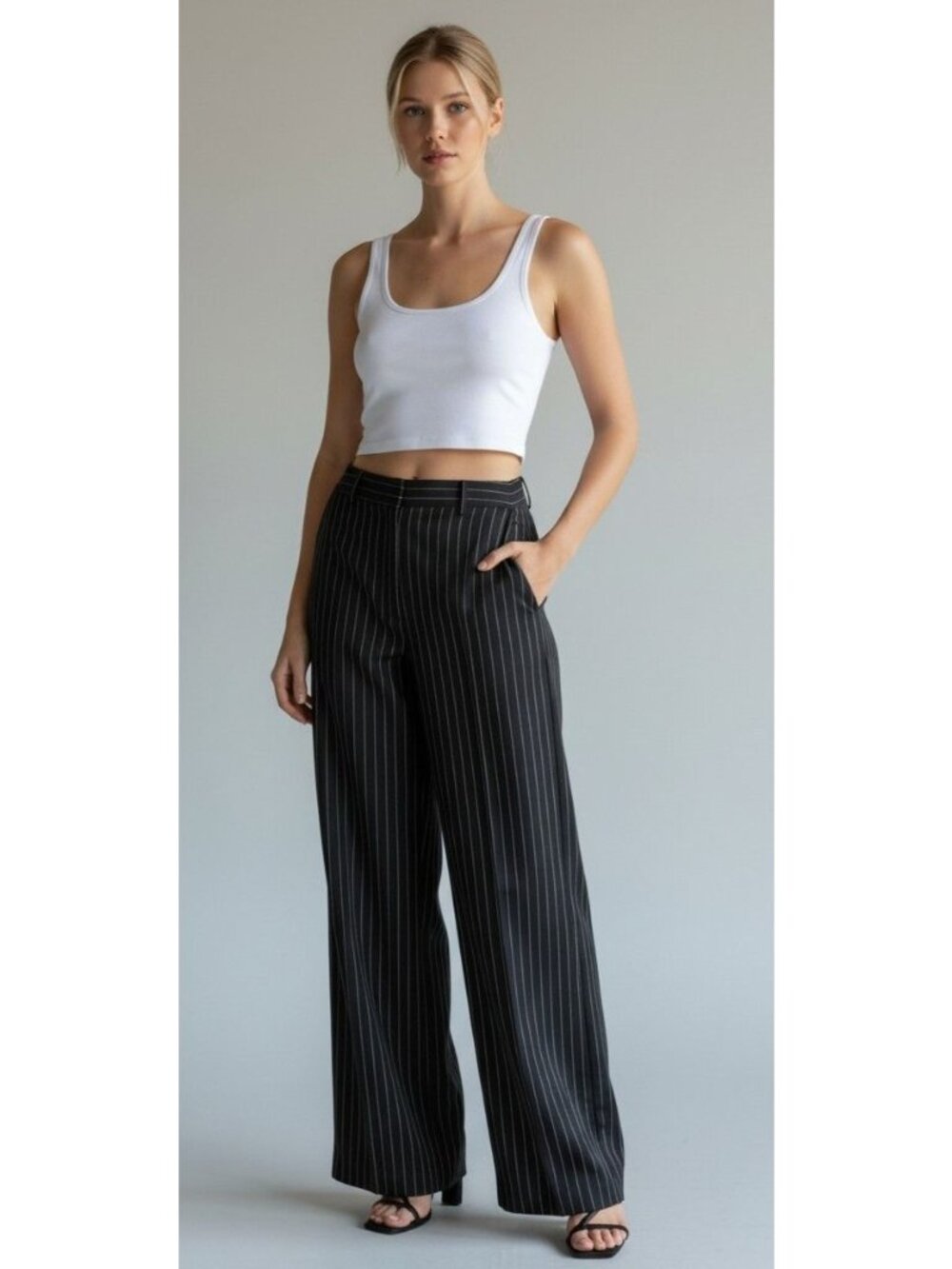 19 Cooper Front Seam Wide Leg Pants In Black/ White Stripes, Sz. L